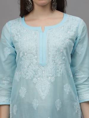 Blue cotton lucknowi chikankari kurta 2