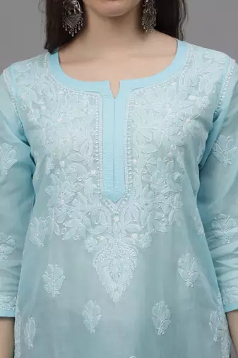 Blue cotton lucknowi chikankari kurta