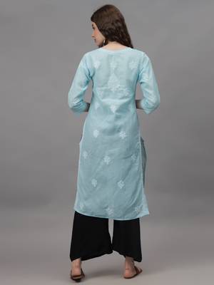 Blue cotton lucknowi chikankari kurta 3