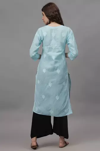 Blue cotton lucknowi chikankari kurta