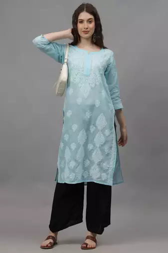 Blue cotton lucknowi chikankari kurta
