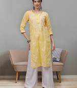 Yellow cotton lucknowi chikankari kurta