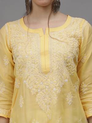 Yellow cotton lucknowi chikankari kurta 2