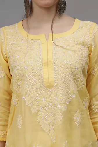 Yellow cotton lucknowi chikankari kurta