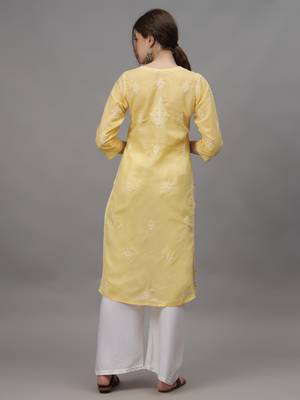 Yellow cotton lucknowi chikankari kurta 3