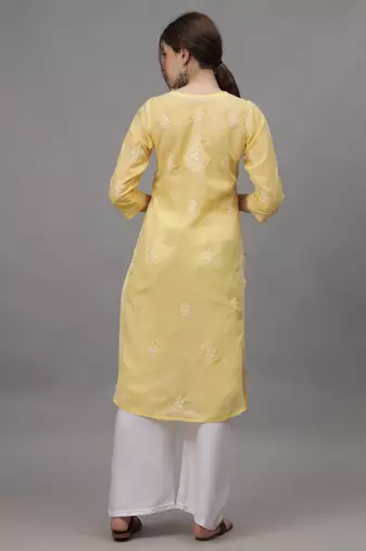 Yellow cotton lucknowi chikankari kurta