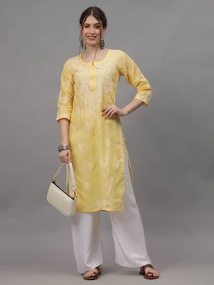 Yellow cotton lucknowi chikankari kurta 4