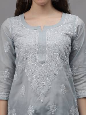 Grey cotton lucknowi chikankari kurta 2