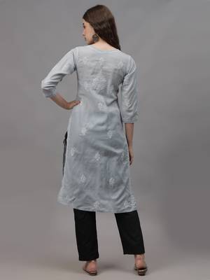 Grey cotton lucknowi chikankari kurta 3