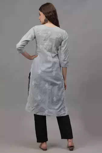 Grey cotton lucknowi chikankari kurta