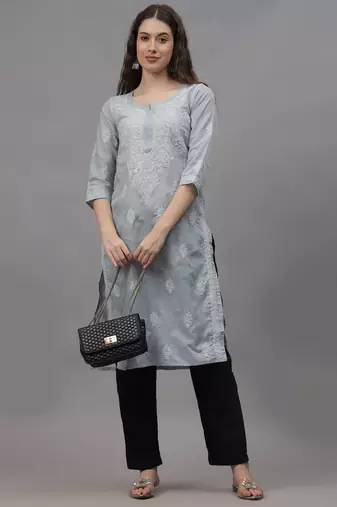 Grey cotton lucknowi chikankari kurta