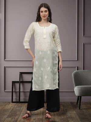 Lemon cotton lucknowi chikankari kurta 1