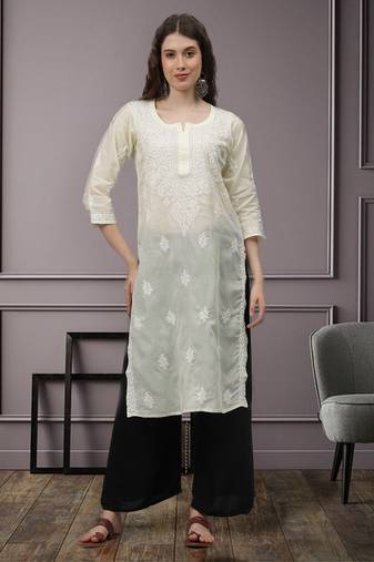 Lemon cotton lucknowi chikankari kurta