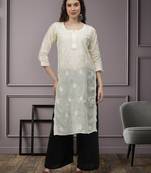 Lemon cotton lucknowi chikankari kurta