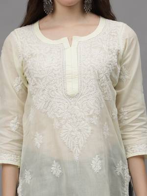 Lemon cotton lucknowi chikankari kurta 2
