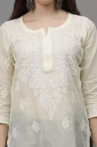 Lemon cotton lucknowi chikankari kurta