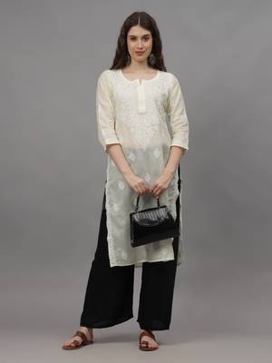 Lemon cotton lucknowi chikankari kurta 4