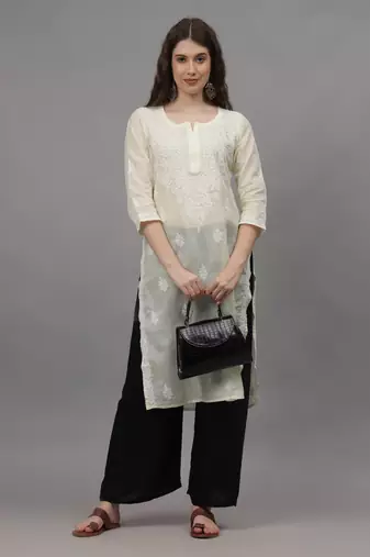 Lemon cotton lucknowi chikankari kurta
