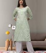 Pista green cotton lucknowi chikankari kurta