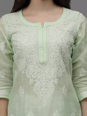 Pista green cotton lucknowi chikankari kurta 2