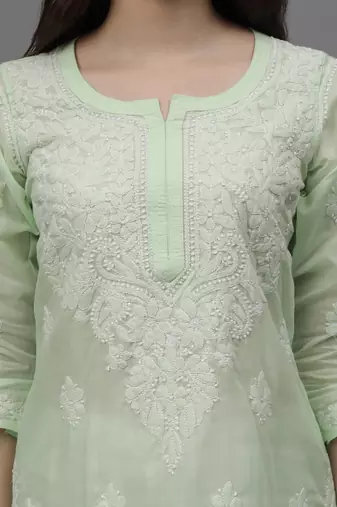 Pista green cotton lucknowi chikankari kurta