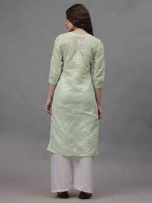 Pista green cotton lucknowi chikankari kurta 3