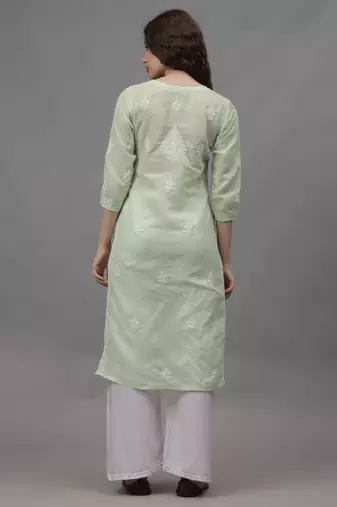 Pista green cotton lucknowi chikankari kurta