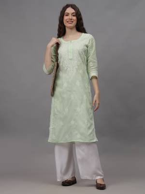 Pista green cotton lucknowi chikankari kurta 4