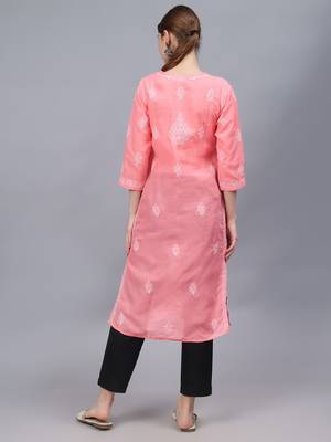 Peach cotton lucknowi chikankari kurta 2