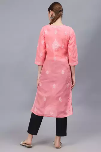 Peach cotton lucknowi chikankari kurta