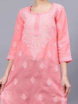Peach cotton lucknowi chikankari kurta 3