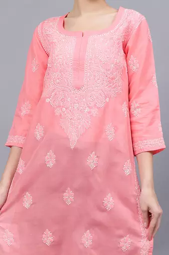Peach cotton lucknowi chikankari kurta