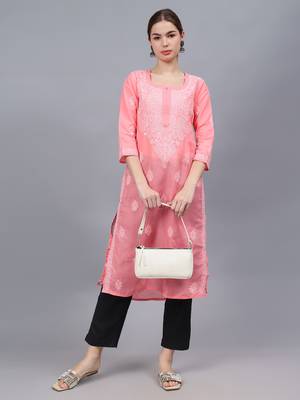 Peach cotton lucknowi chikankari kurta 4