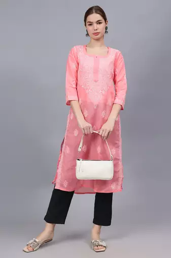 Peach cotton lucknowi chikankari kurta