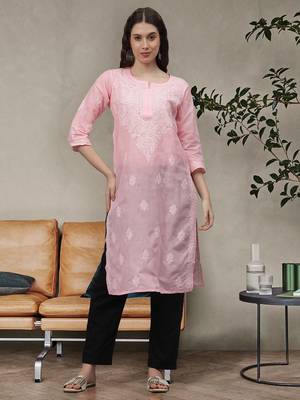 Pink cotton lucknowi chikankari kurta 1