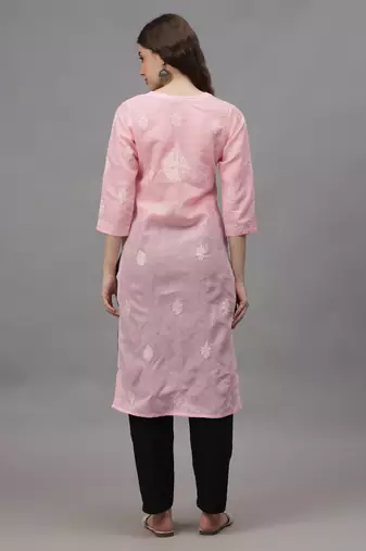 Pink cotton lucknowi chikankari kurta