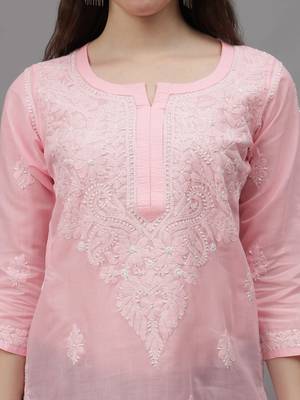 Pink cotton lucknowi chikankari kurta 3