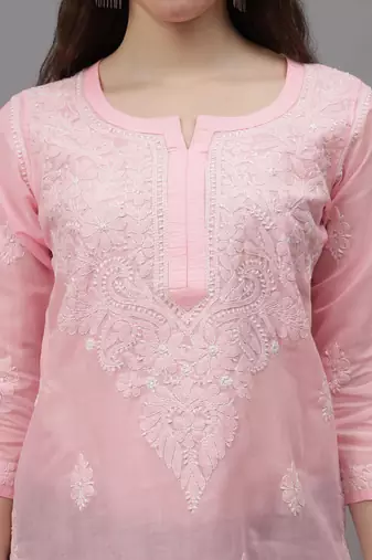 Pink cotton lucknowi chikankari kurta