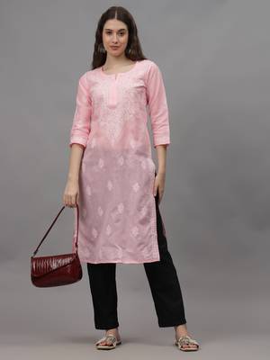 Pink cotton lucknowi chikankari kurta 4