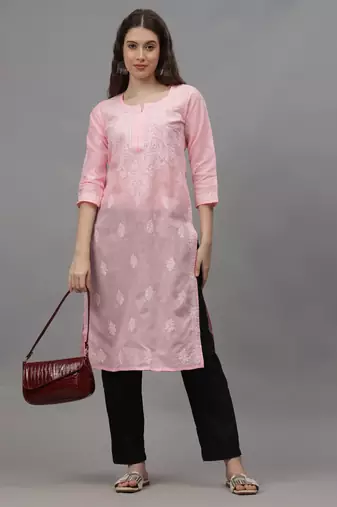 Pink cotton lucknowi chikankari kurta