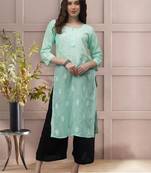 Sea green cotton lucknowi chikankari kurta
