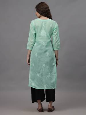 Sea green cotton lucknowi chikankari kurta 2