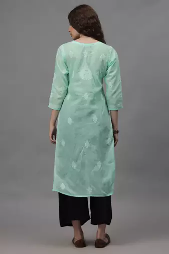 Sea green cotton lucknowi chikankari kurta