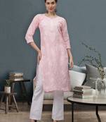 Pink cotton lucknowi chikankari kurta