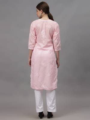 Pink cotton lucknowi chikankari kurta 2