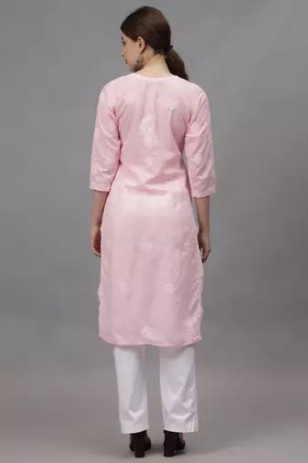 Pink cotton lucknowi chikankari kurta