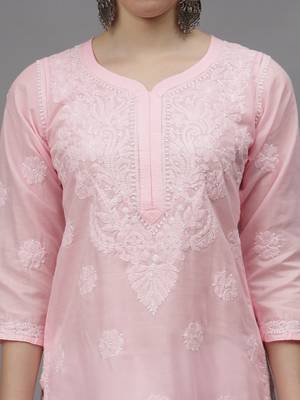 Pink cotton lucknowi chikankari kurta 3