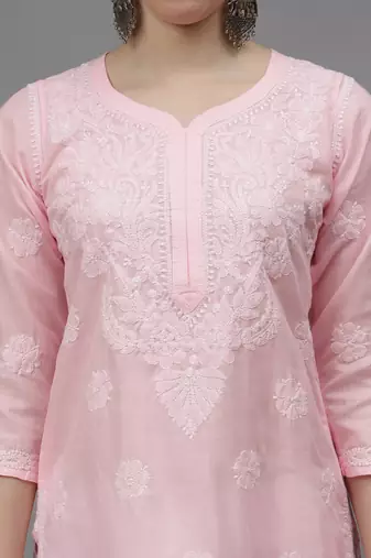 Pink cotton lucknowi chikankari kurta