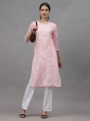 Pink cotton lucknowi chikankari kurta 4