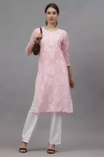 Pink cotton lucknowi chikankari kurta
